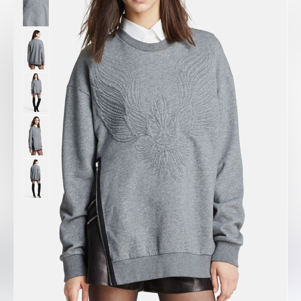 3.1 Phillip Lim Quilted Phoenix Oversized Sweatshirt gray size XS with side zip